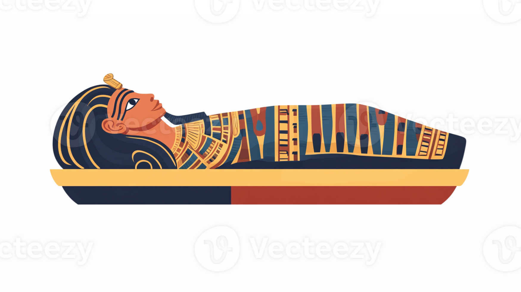 Ancient Egyptian Sarcophagus with Mummy Character Design in Vibrant Colors for Educational Use png