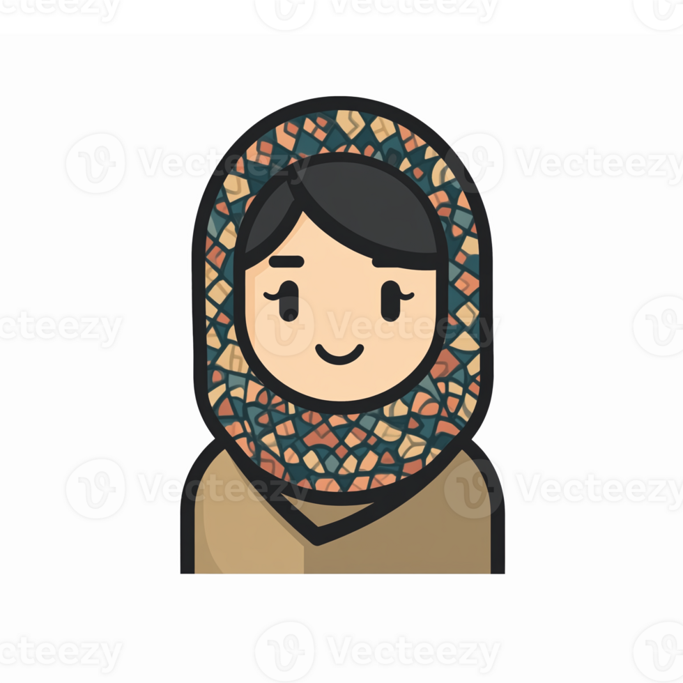 Smiling Woman in Colorful Headscarf Cartoon Character with Transparent Background png