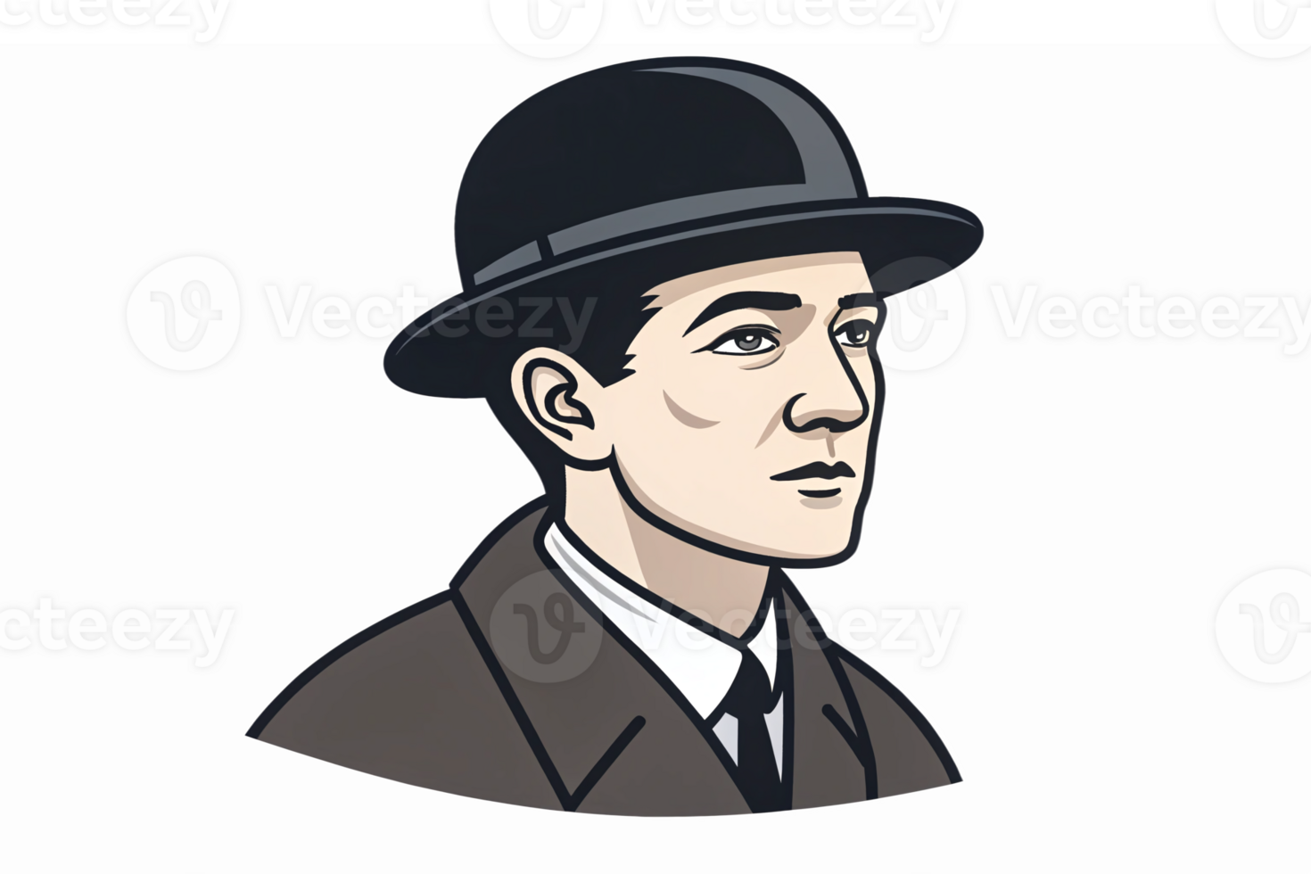 Vintage Gentleman Portrait in Bowler Hat Showcasing Classic Fashion and Timeless Style png