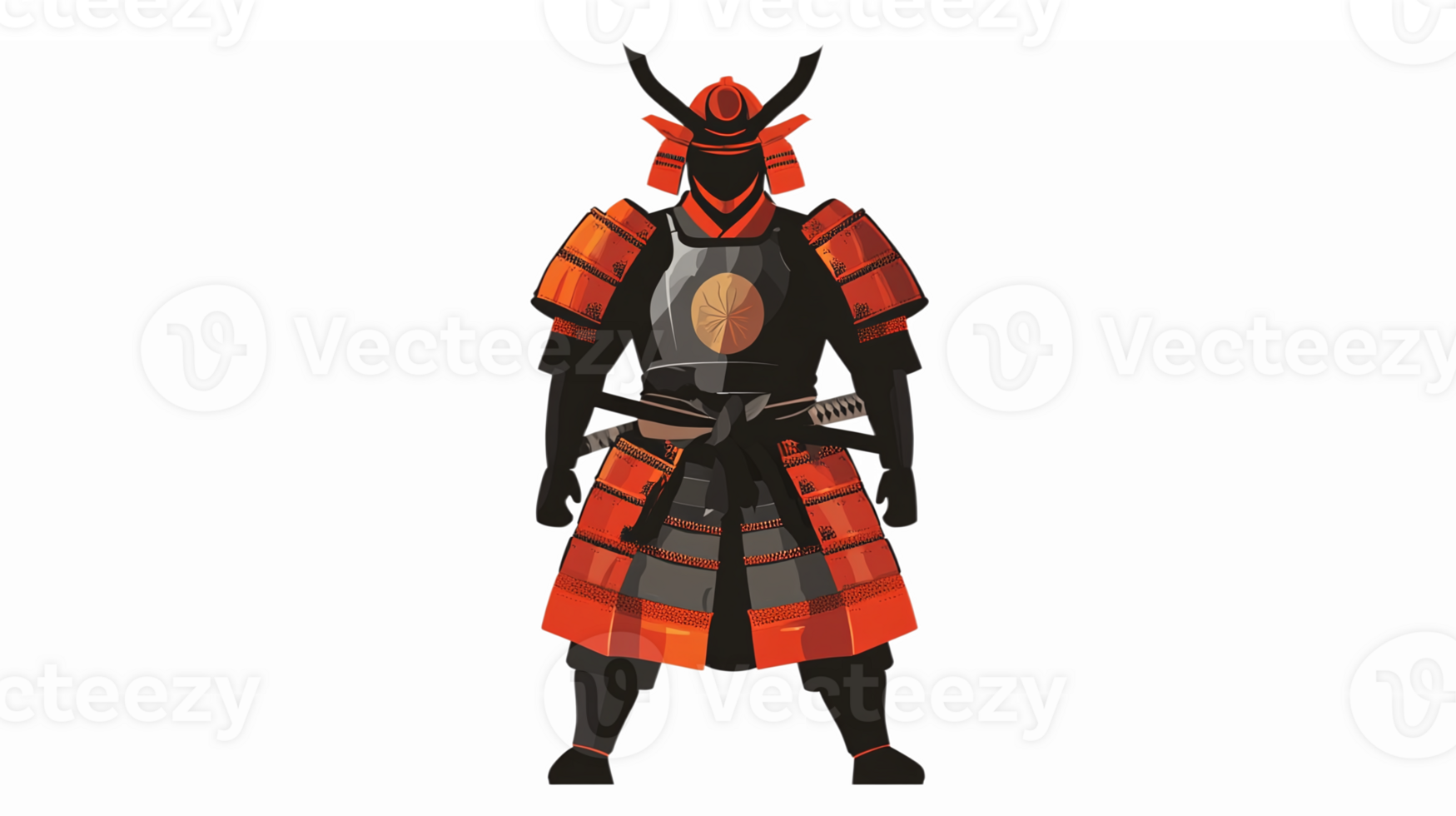 Vibrant Samurai Warrior in Red Armor with Helmet Ready for Battle png