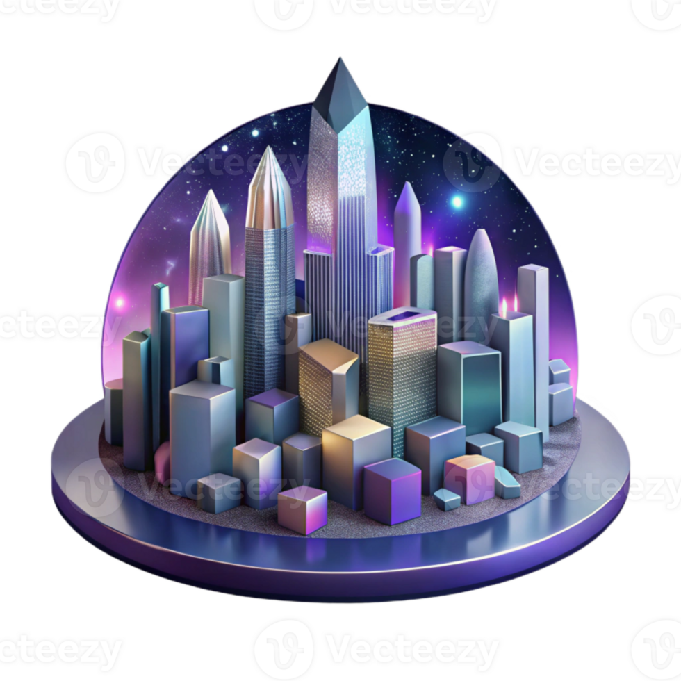 impressive contemporary Parallel Universe City Skyline at Night Cutout Transparent Background original png