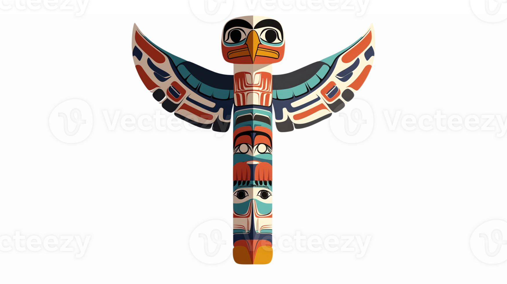 Vibrant Native American Totem Pole with Bird Design Beautifully Illustrated with Colorful Patterns png