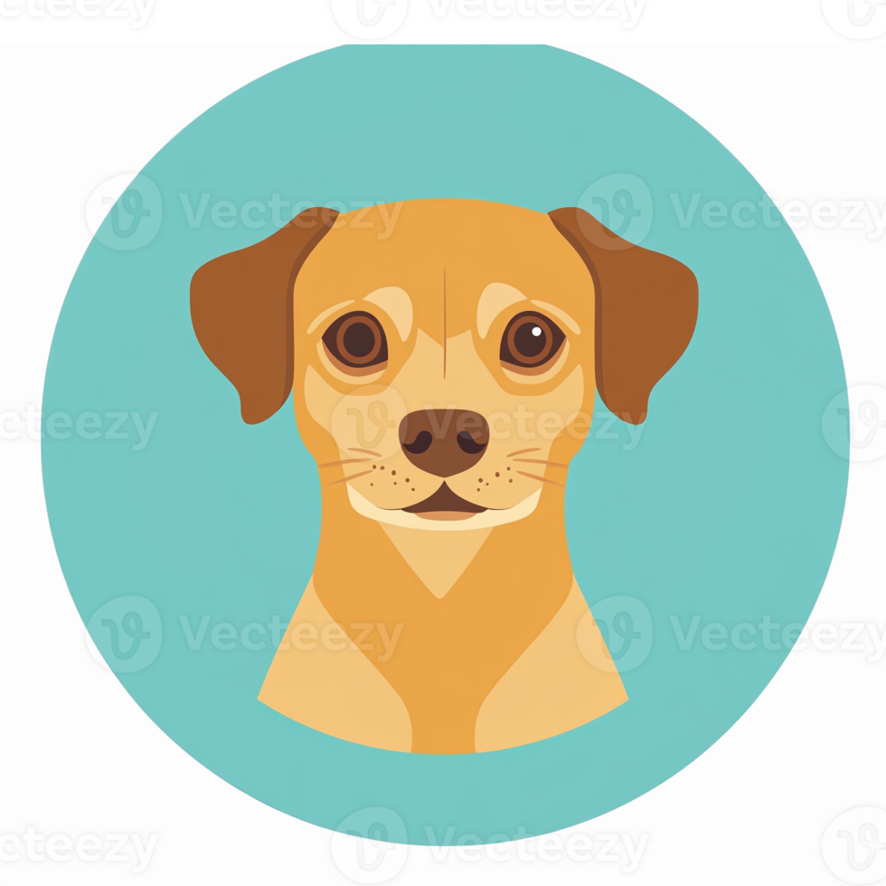 Adorable Cartoon Dog Face with Friendly Expression on Solid Mint Background for Pet Related Designs png