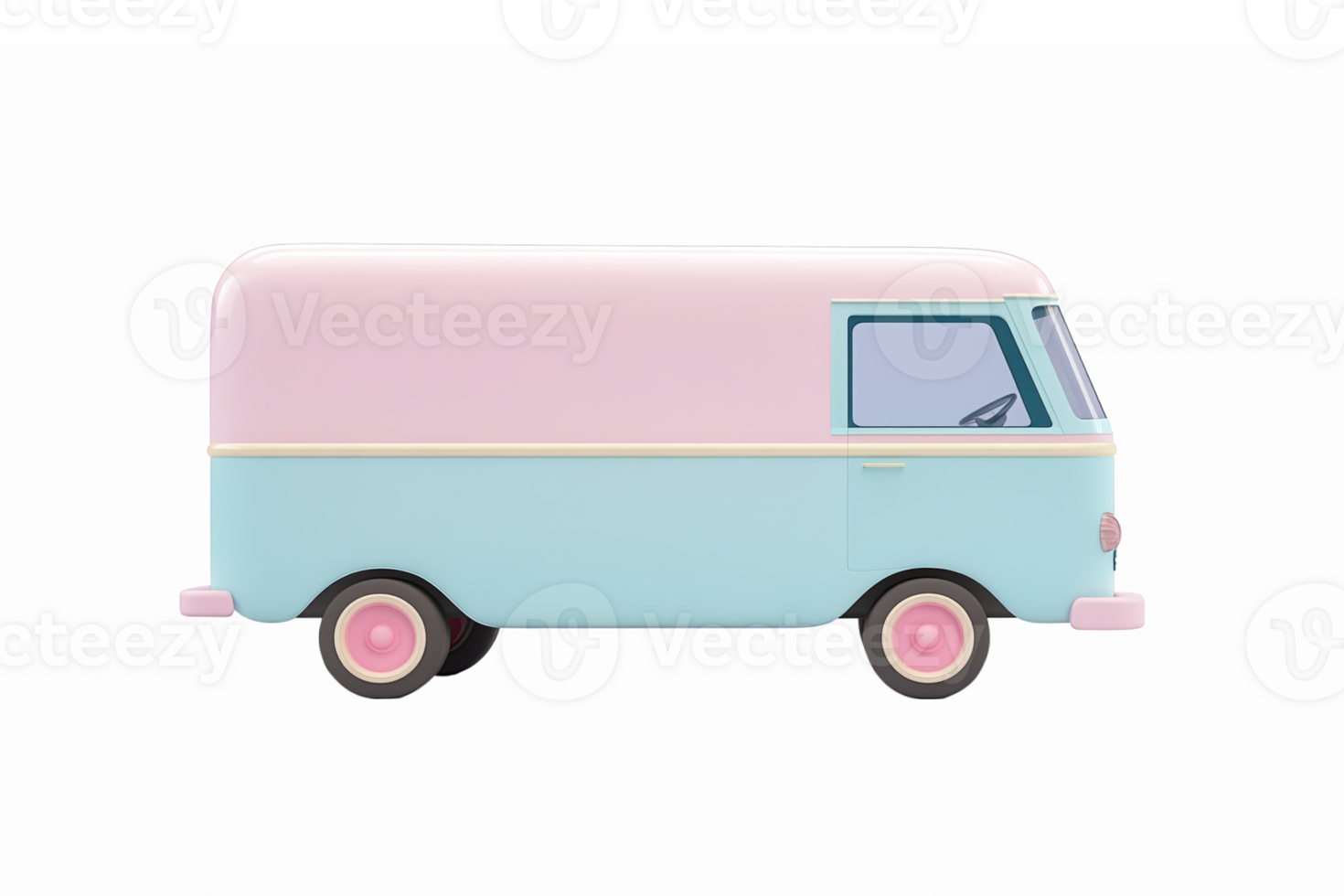 Retro Style Ice Cream Truck in Soft Pastel Colors with Transparent Background png