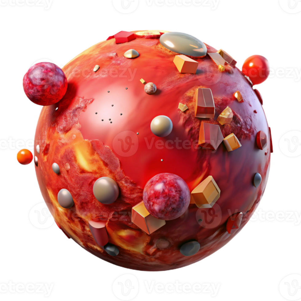 vibrant vintage Planet with Red Surface Isolated authentic png