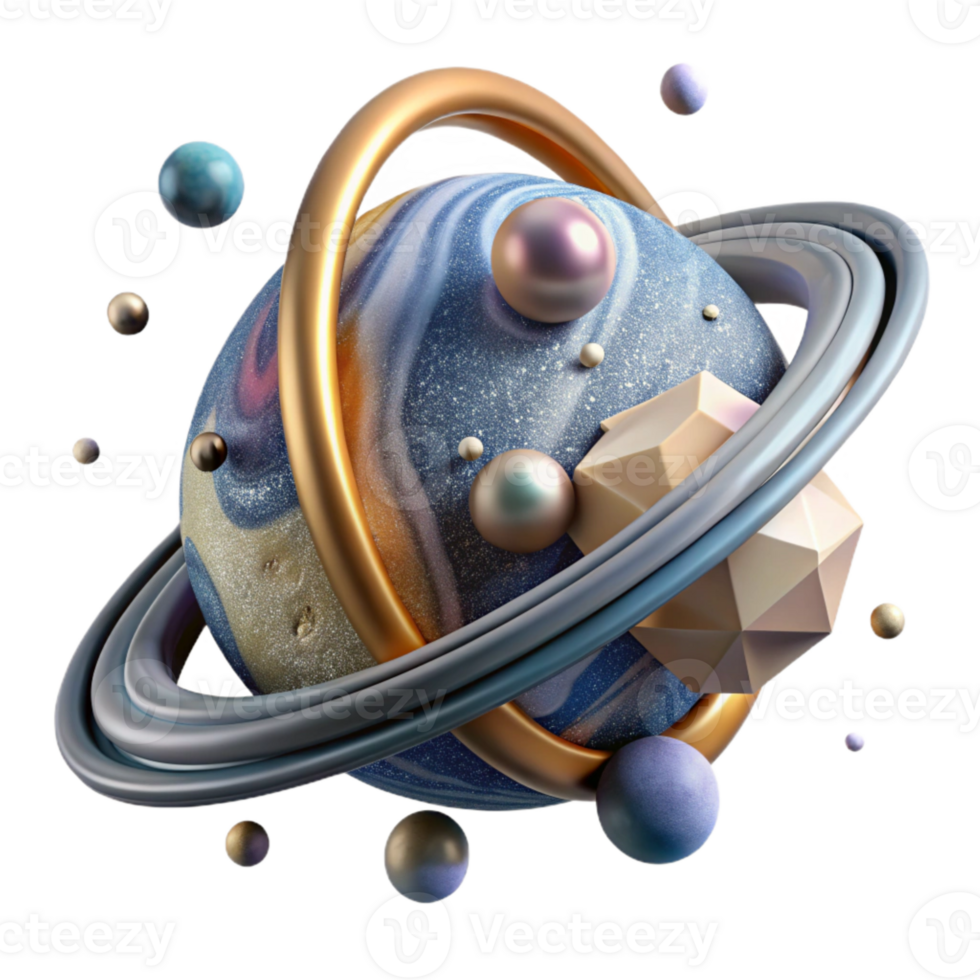 magnificent minimalist Planet with Rings and Shepherd Moons Cutout Isolated png