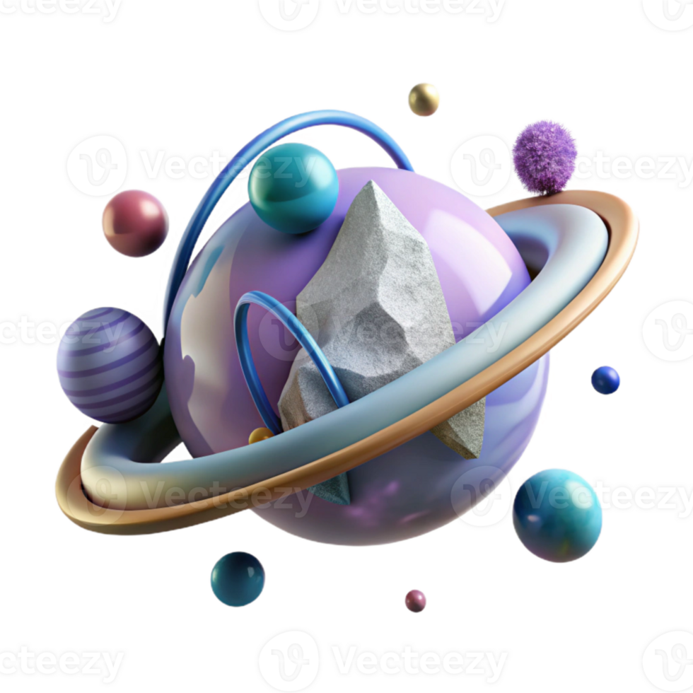 stunning classic Planet with Rings and Shepherd Moons Cutout Isolated detailed png