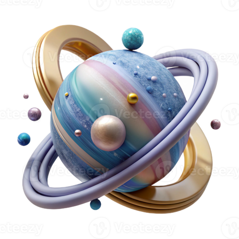 elegant modern Planet with Rings and Shepherd Moons Cutout Isolated professional png