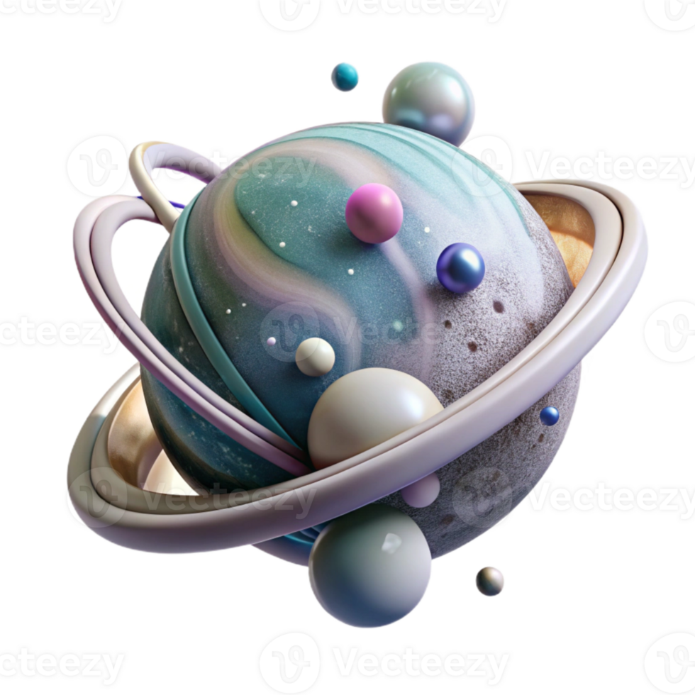impressive traditional Planet with Rings and Shepherd Moons Cutout Isolated high resolution png