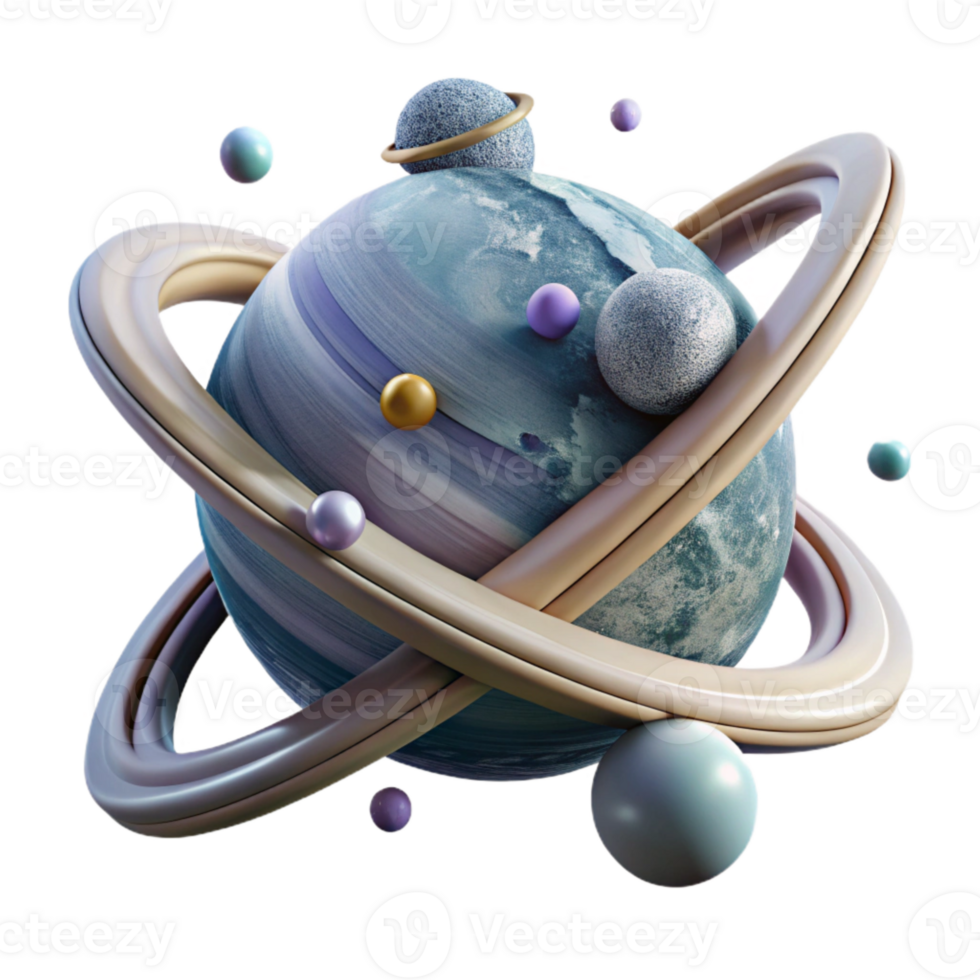 serene abstract Planet with Rings and Shepherd Moons Cutout Isolated png