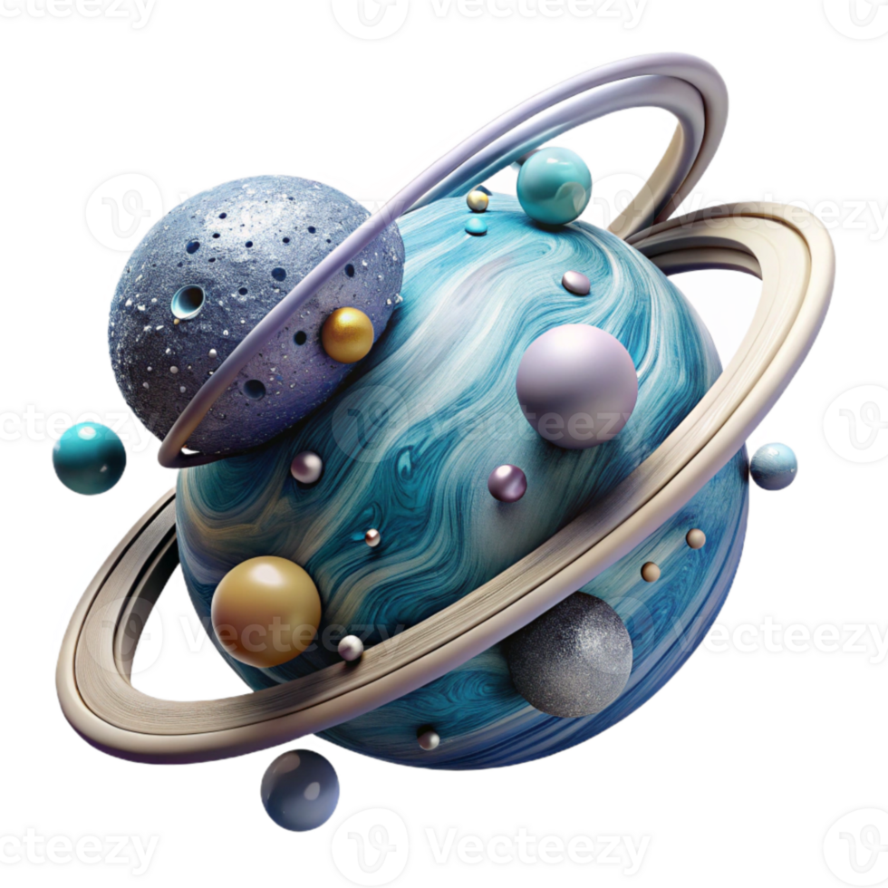 extraordinary modern Planet with Rings and Shepherd Moons Cutout Isolated authentic png