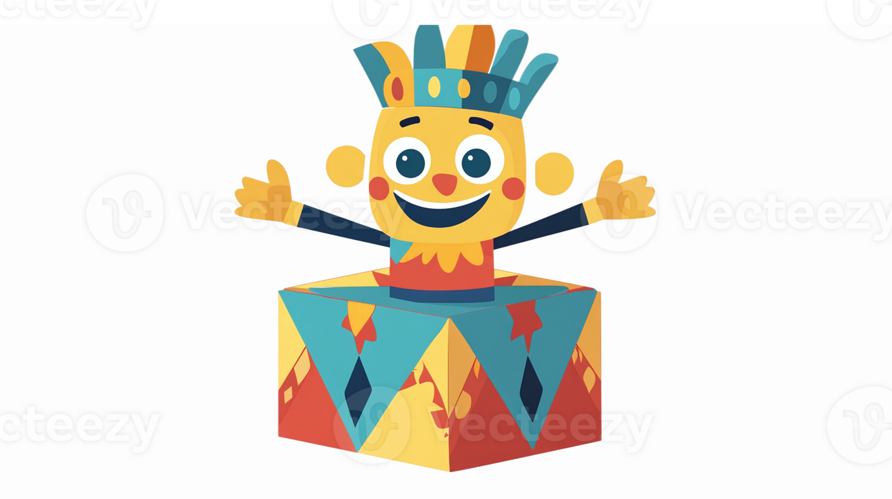 Colorful Jack in the Box Toy Character with Cheerful Expression and Open Arms png