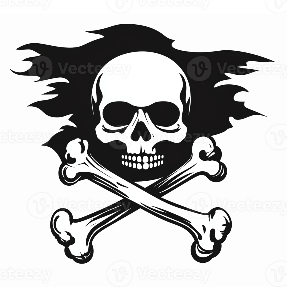 Skull and Crossbones with Ghostly Flames Perfect for Halloween and Pirate-Themed Designs png