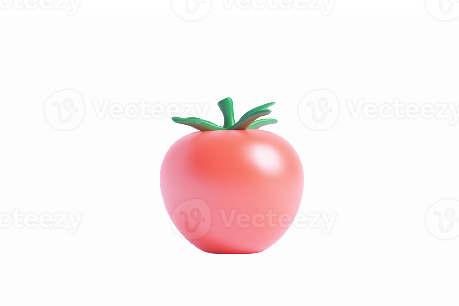 Realistic 3D Rendered Tomato with Green Leaves on Transparent Background png