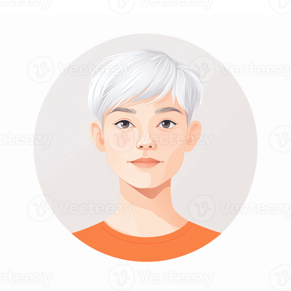 Portrait of a Young Person with Short White Hair in a Circular Frame Featuring a Neutral Expression png