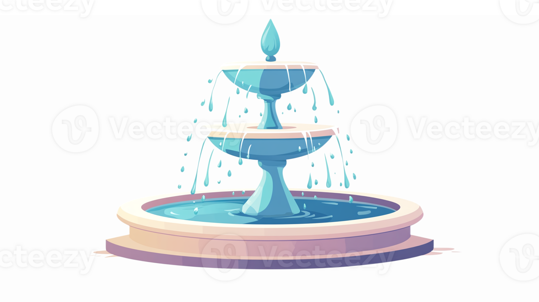 Elegant Three Tier Water Fountain with Splashing Water in a Tranquil Garden Setting png