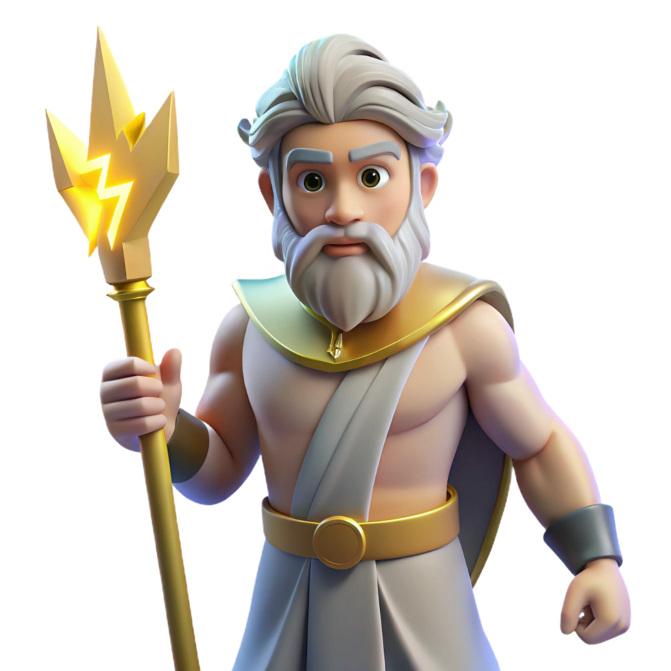 vibrant artistic Zeus, king of the gods, holding a lightning bolt high quality png