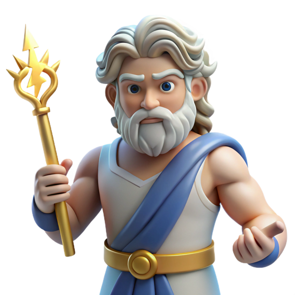 beautiful rustic Zeus, king of the gods, holding a lightning bolt genuine png