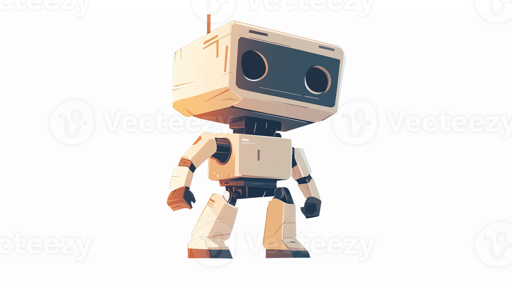 Cute Cartoon Robot Character with Friendly Expression and Playful Design for Childrens Projects png