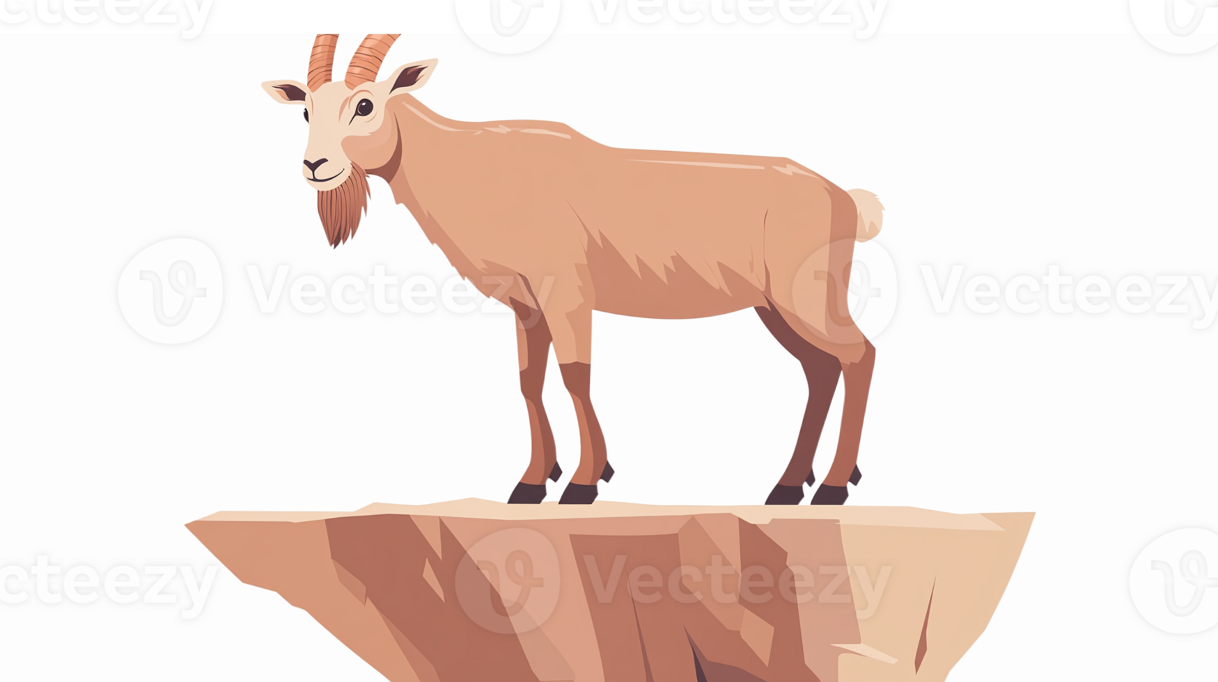 Mountain Goat Standing on Rocky Cliff Surrounded by Nature Elements in Style png