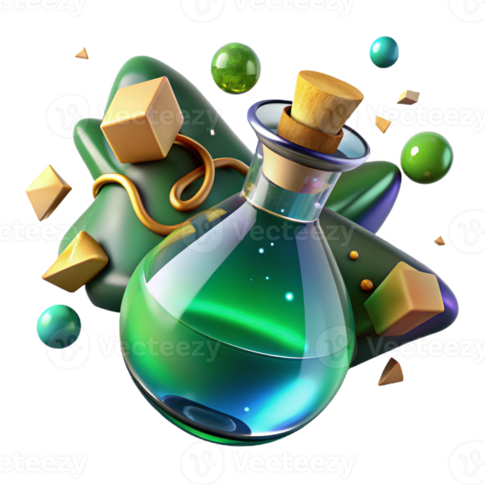 wonderful vintage Potion Bottle Transparent Background with Green Liquid authentic png