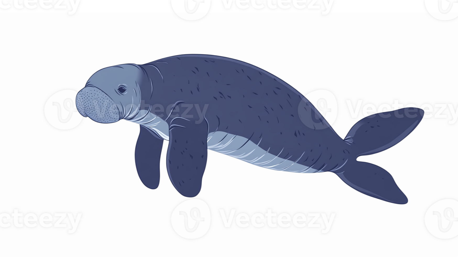 Adorable Cartoon Manatee Illustration with Gentle Features and Playful Pose on Transparent Background png