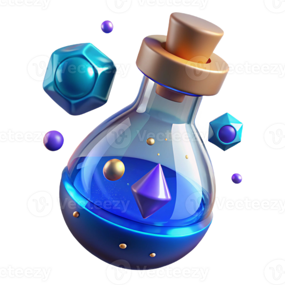 extraordinary minimalist Potion Vial Isolated with Blue Liquid detailed png