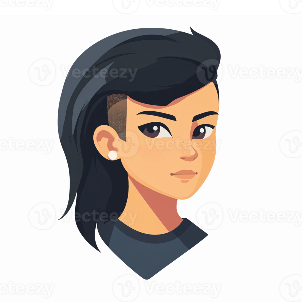Stylish Female Avatar with Edgy Hairstyle and Confident Expression for Digital Projects png