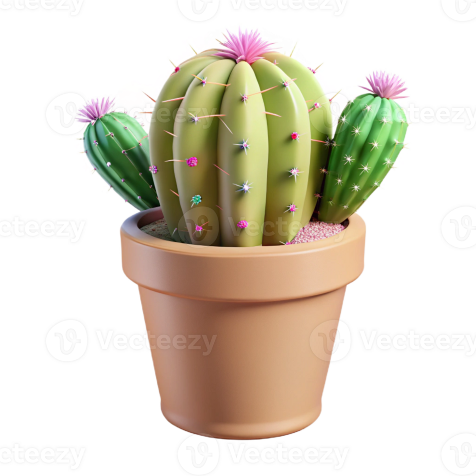 dramatic vintage Potted Cactus with Spines Side Angle Cutout Isolated premium png