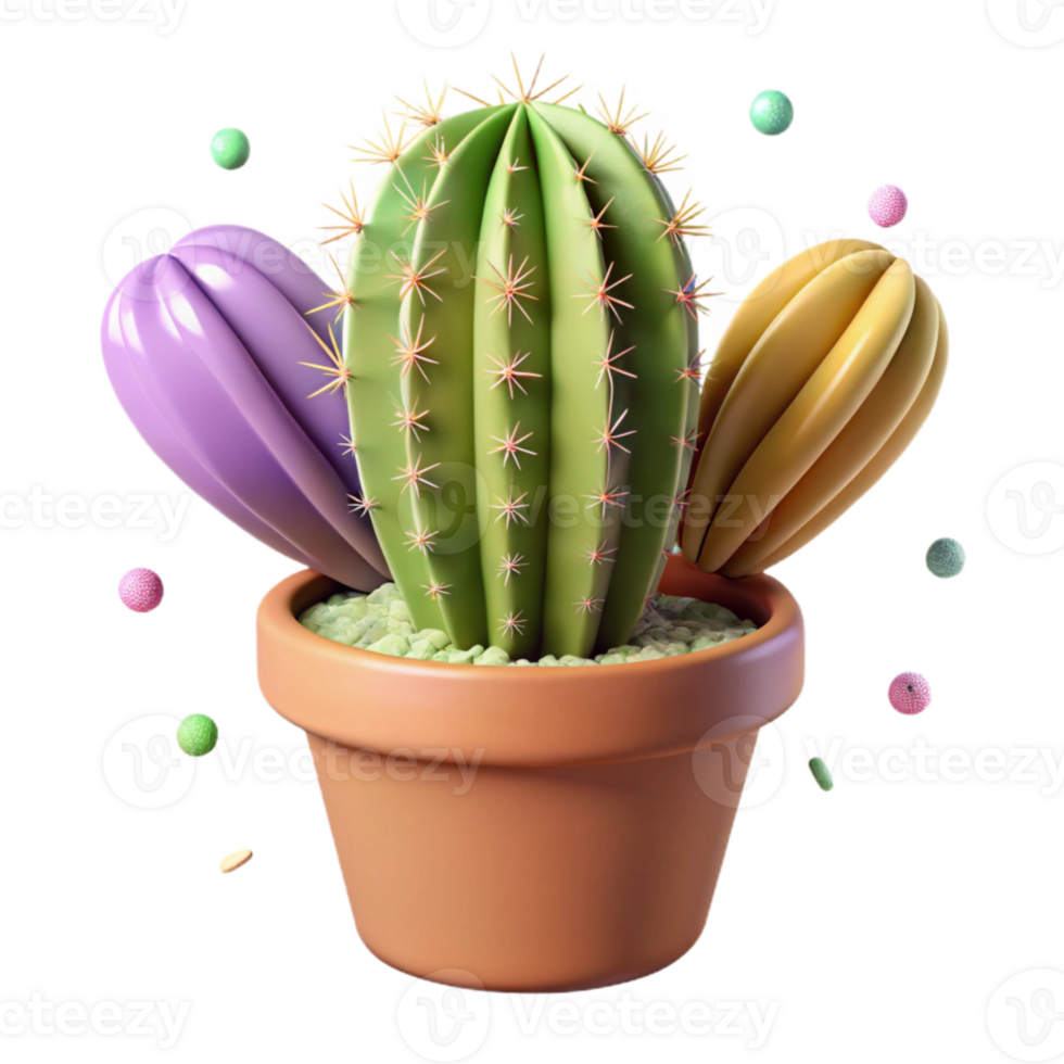 elegant abstract Potted Cactus with Spines Side Angle Cutout Isolated detailed png