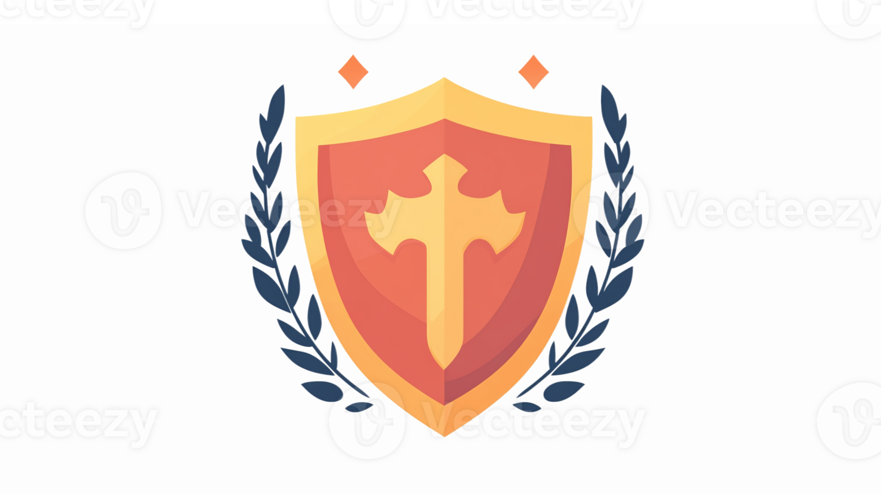 Stylized Shield Emblem with Cross and Laurel Wreath for Security and Protection Themes png