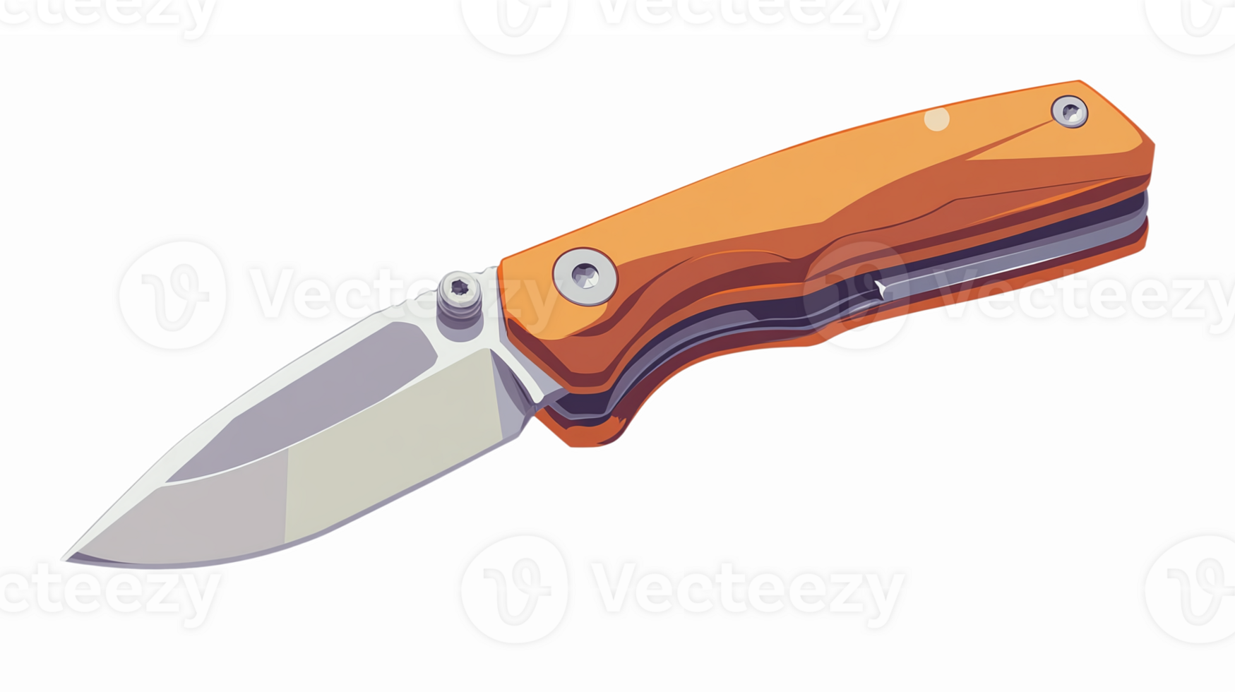 Realistic Illustration of a Folding Knife with Orange Handle and Sharp Blade png