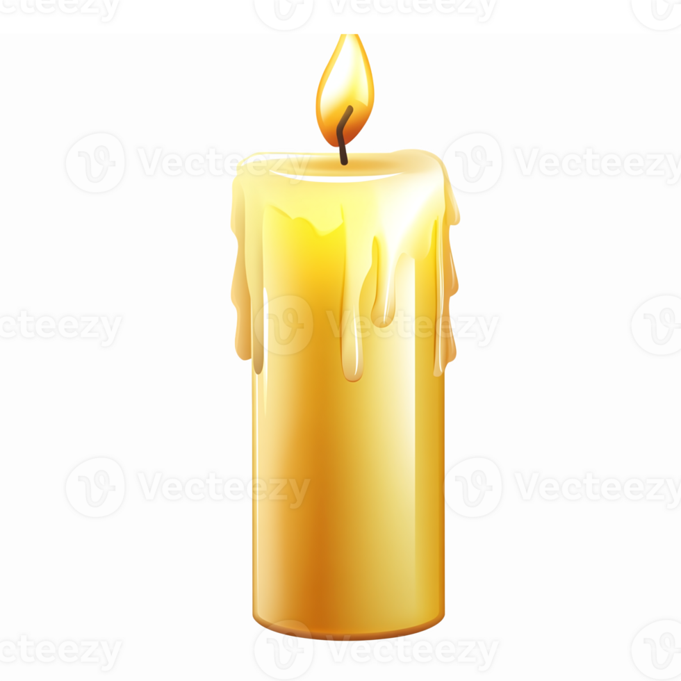 Realistic Yellow Candle with Melting Wax and Flickering Flame on Transparent Background png