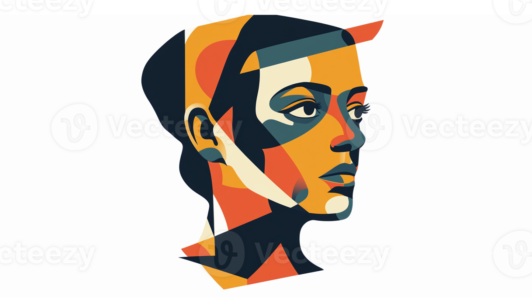 Abstract Portrait of a Woman in Bold Colors with Geometric Shapes and Transparent Background png