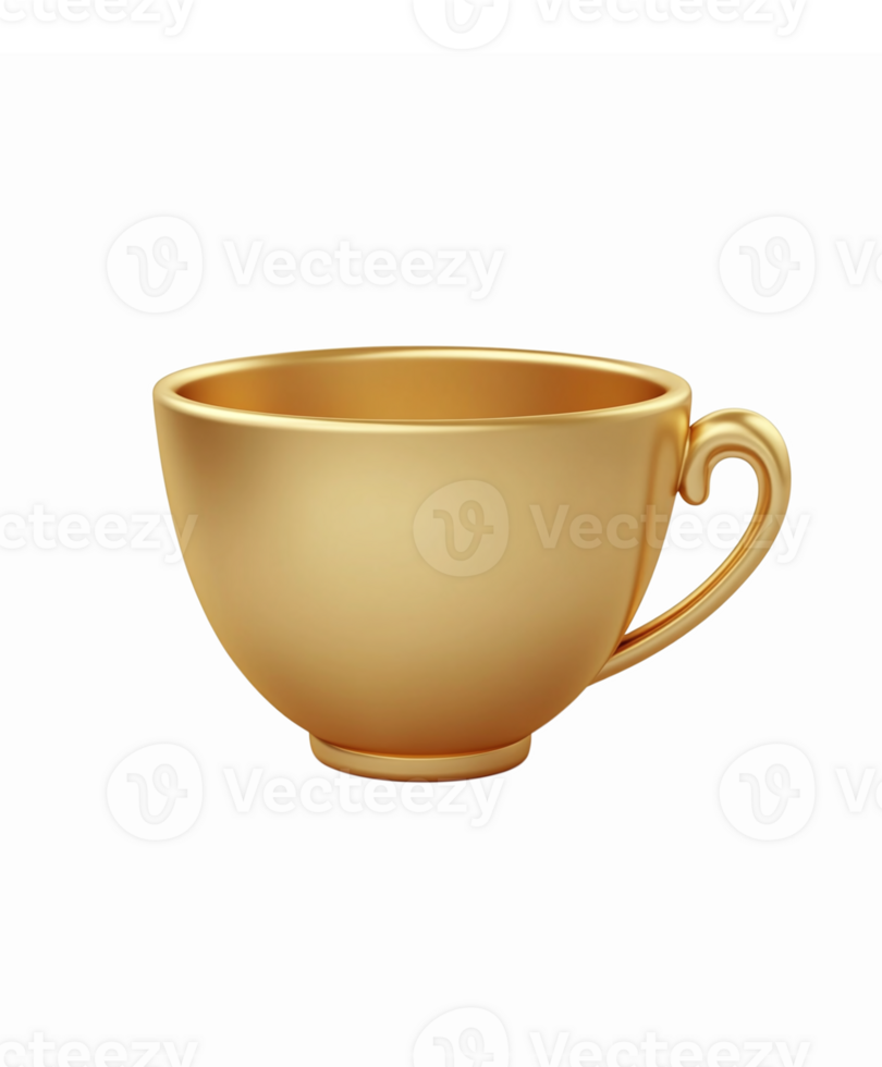 Elegant Golden Tea Cup with Intricate Handle Design on Transparent Background png