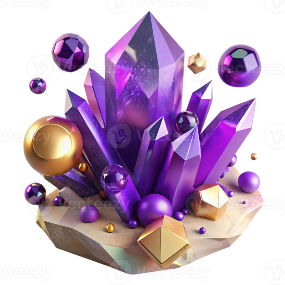 beautiful abstract Purple Amethyst Healing Crystal Cluster Transparent Background high quality png