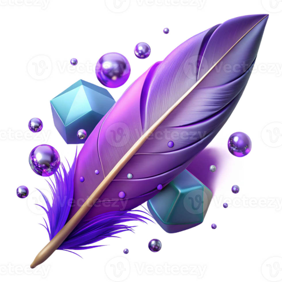 vibrant abstract Purple Feather Cutout Element with Transparent Background high resolution png