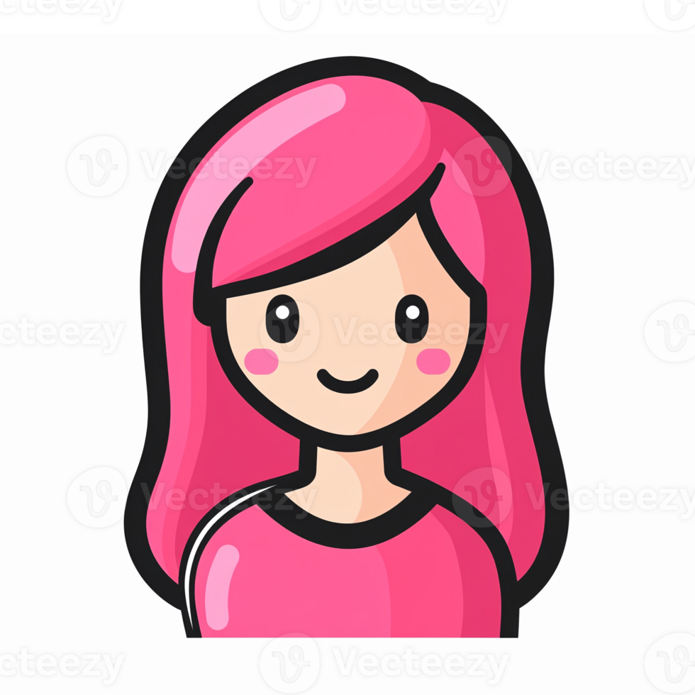 Cute Cartoon Character with Pink Hair Smiling in Casual Outfit for Fun Illustrations and Design png