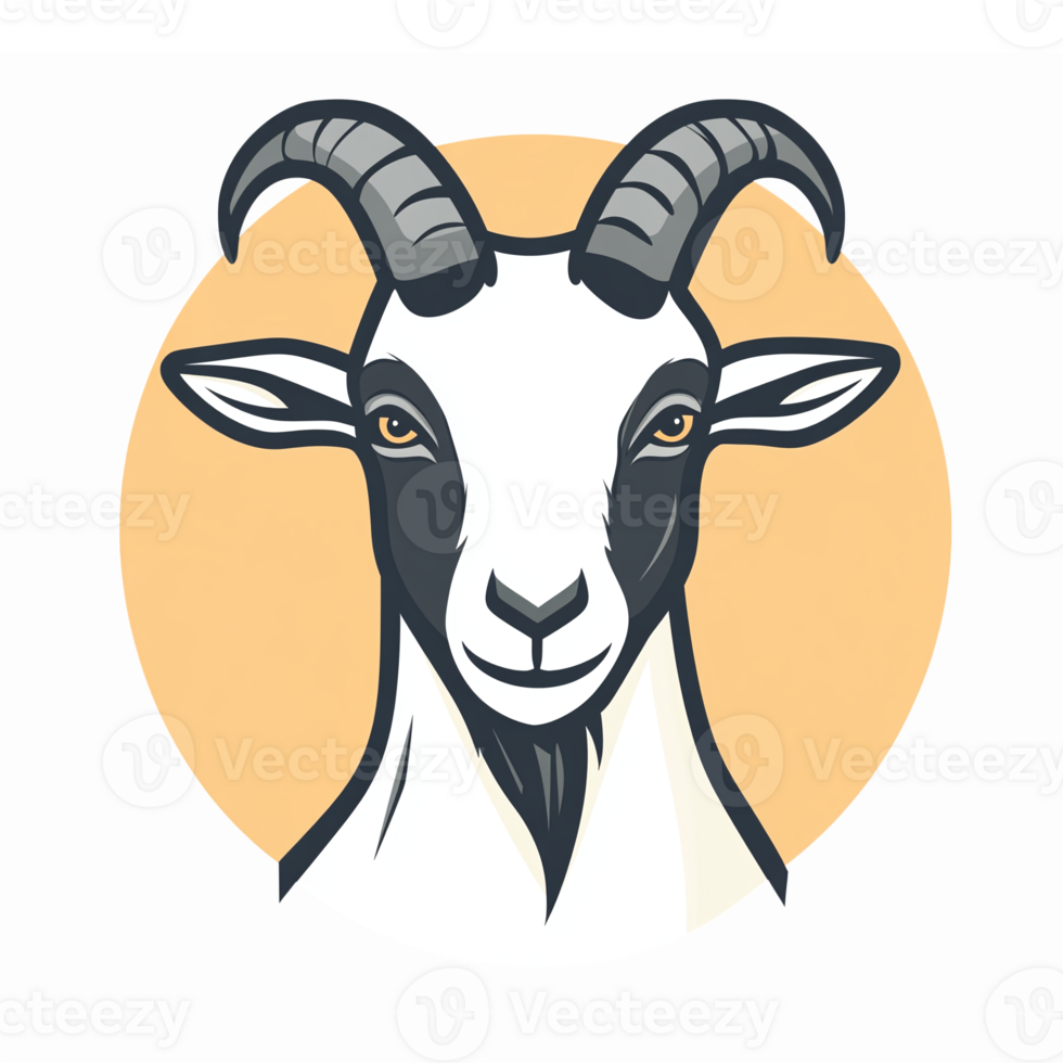 Realistic Illustration of a Goat Head with Distinctive Horns on a Warm Circular Background png