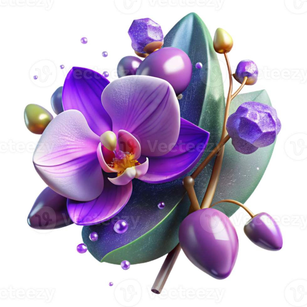 elegant creative Purple Orchid Stem with Multiple Blooms Isolated original png