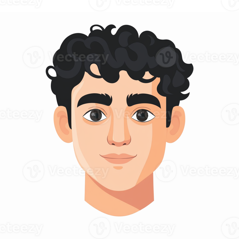 Boy Avatar with Curly Hair and Friendly Expression for Social Media and Gaming Use png
