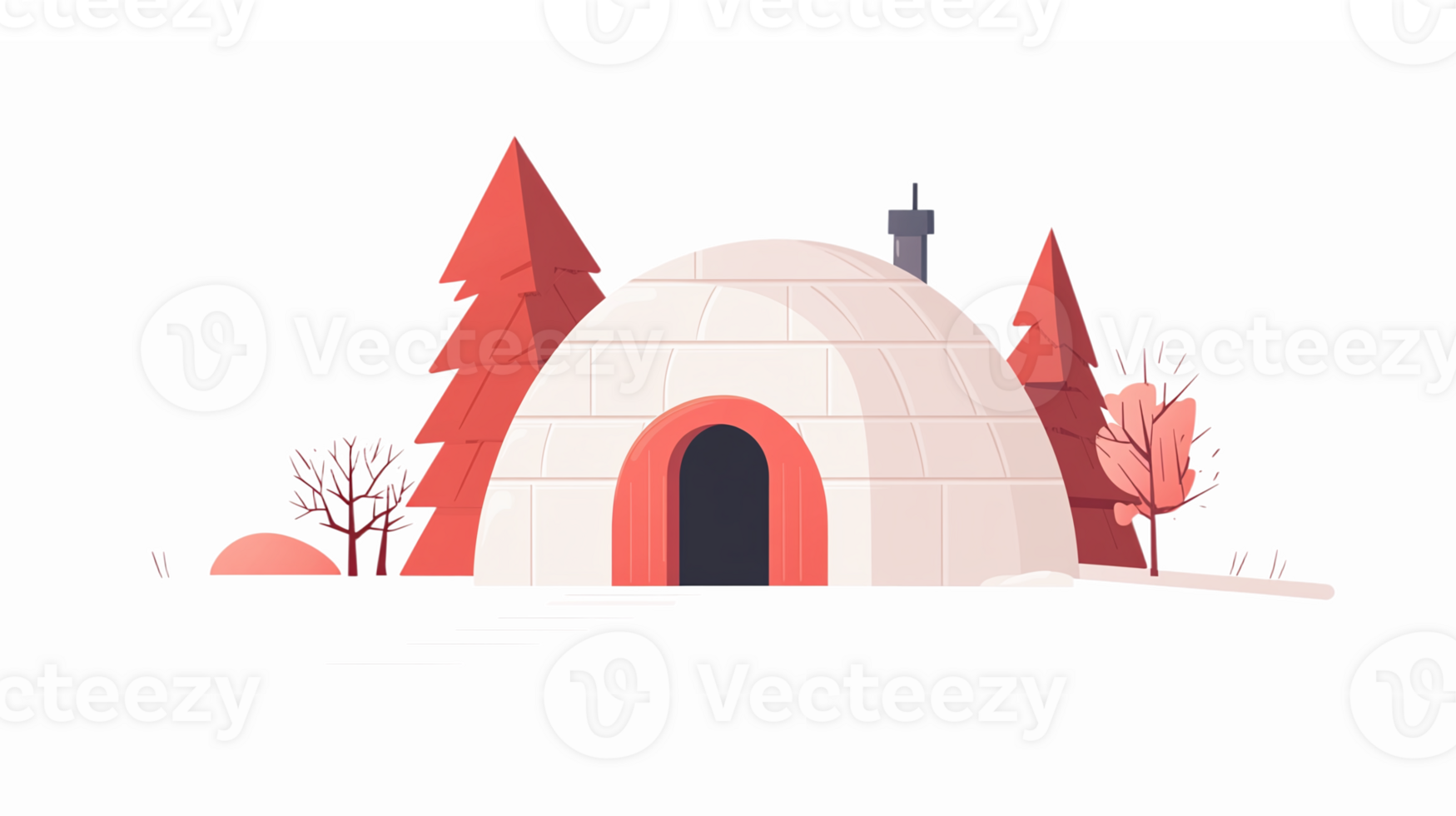 Charming Igloo Surrounded by Trees in a Winter Landscape with Soft Pastel Colors png