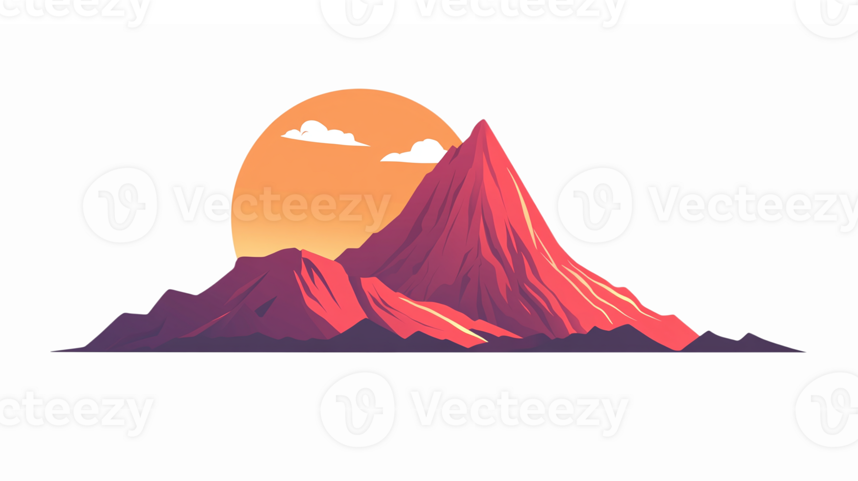 Stunning Mountain Landscape with Vibrant Sunset and Clear Sky Illustration png