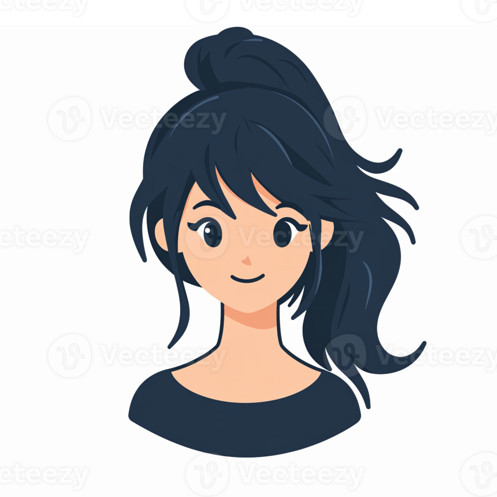 Young Woman Character with Dark Hair and Playful Smile for Use in Digital Design Projects png