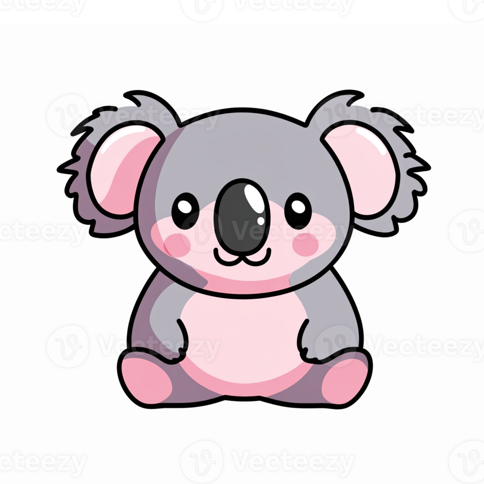 Cute Cartoon Koala Character Sitting with Big Eyes and Fluffy Ears on Transparent Background png