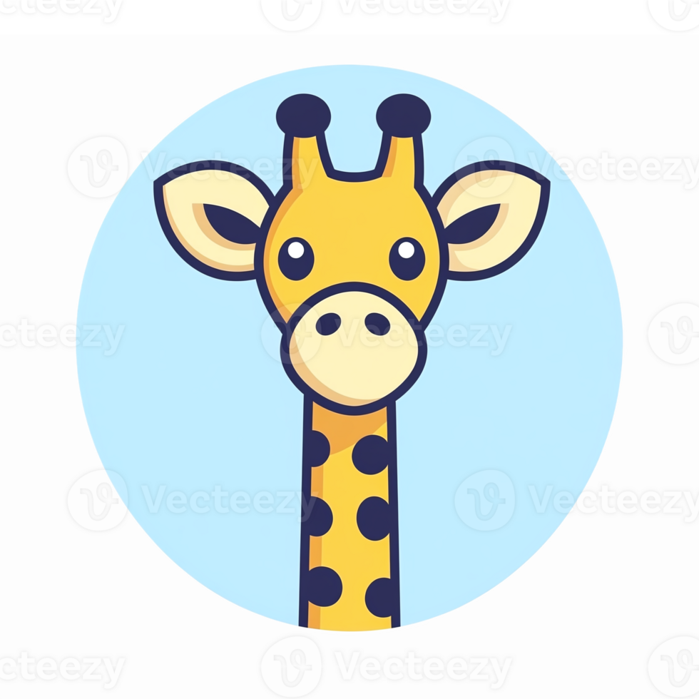 Playful Cartoon Giraffe Character with Black Spots and Cheerful Expression on Light Blue Background png