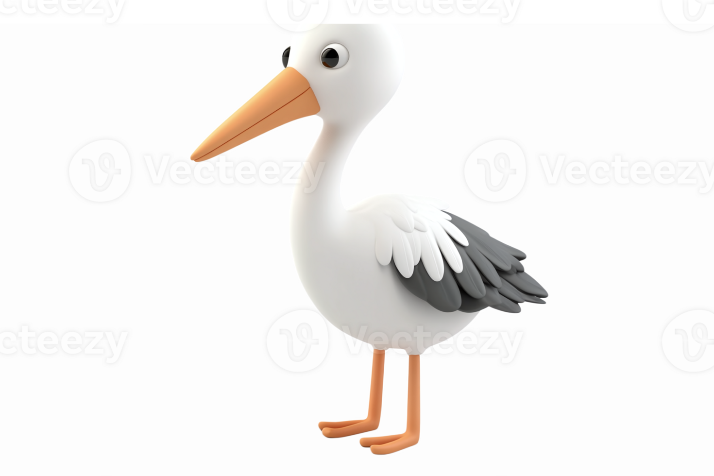 Cartoon Stork Character with Colorful Beak and Textured Wings for Baby Shower and Nursery Decor png