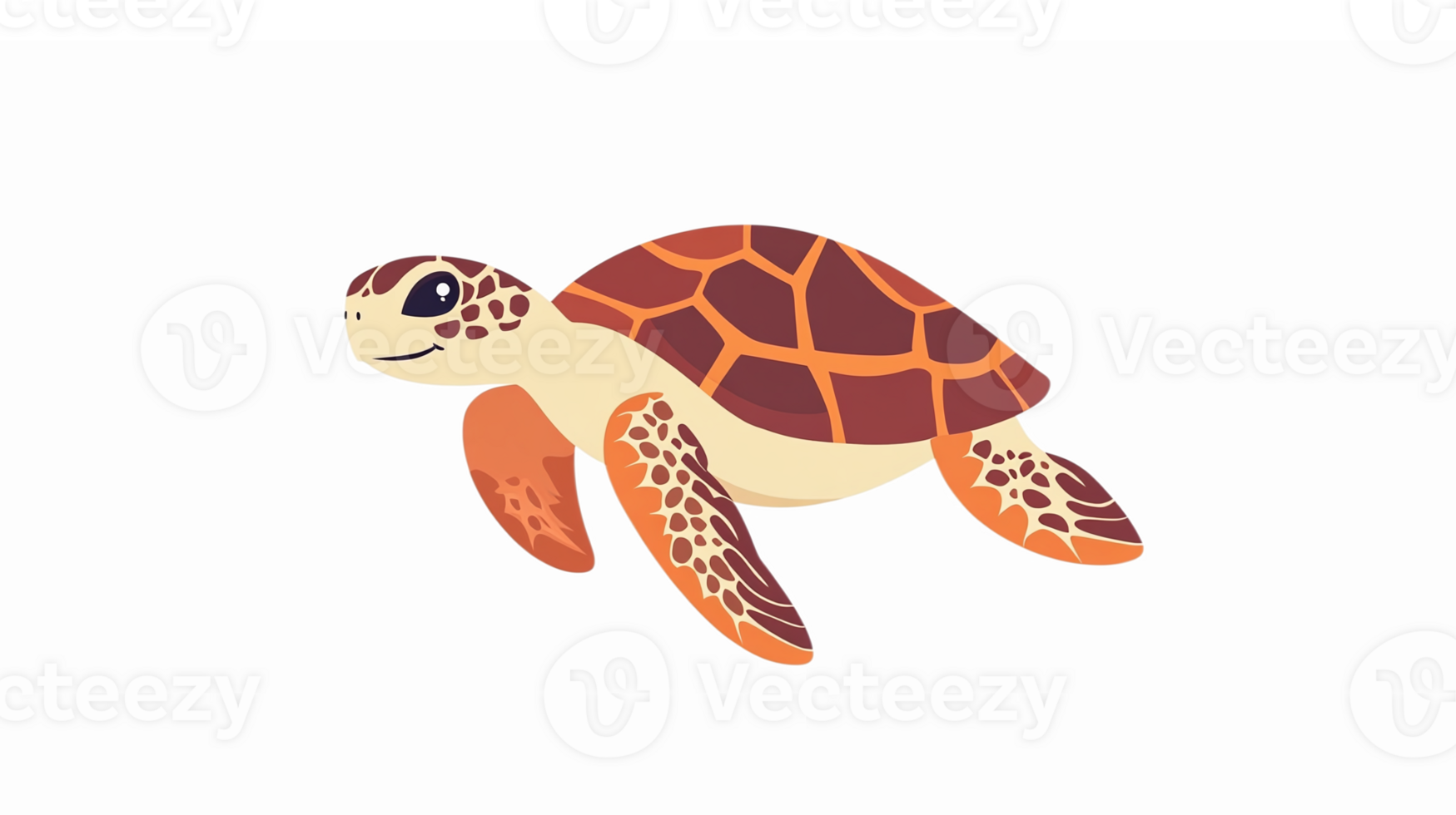 Stylized Sea Turtle Swimming Underwater Illustration with Transparent Background png