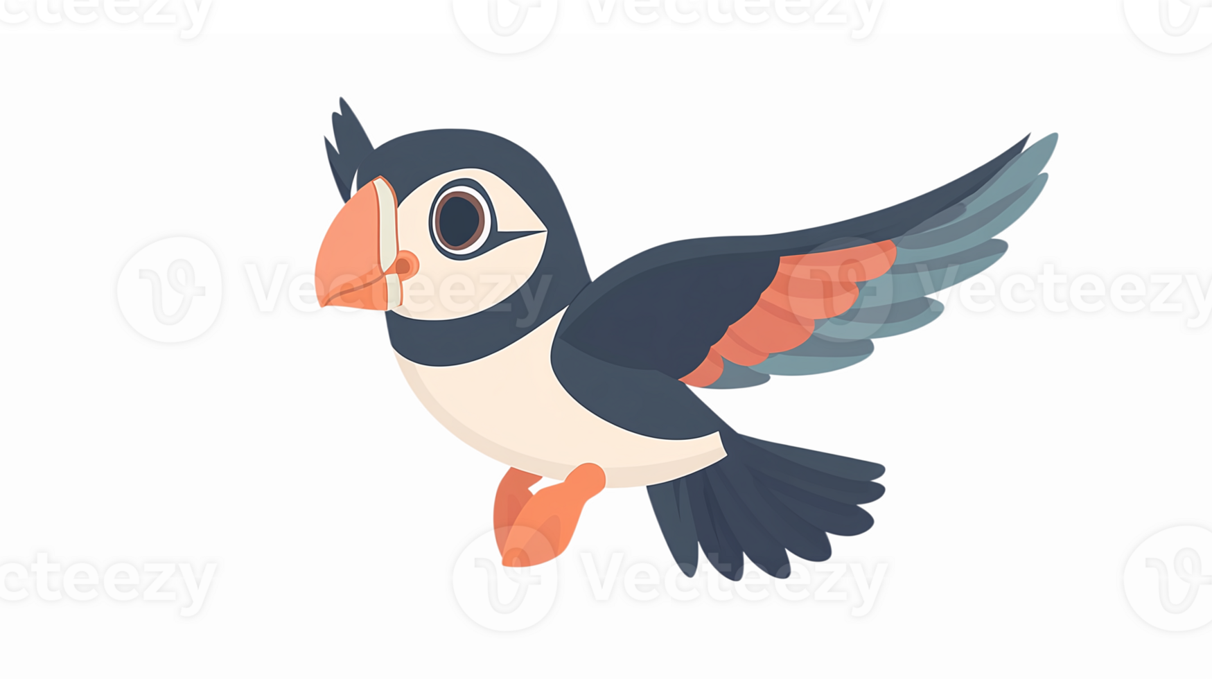 Colorful Puffin Bird Illustration with Wings Spread for Nature Themed Designs png