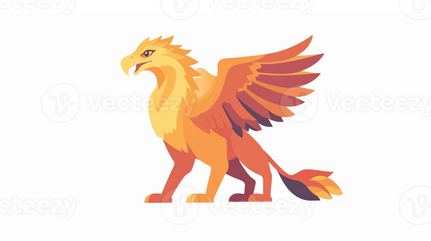 Majestic Phoenix Creature with Vibrant Fiery Colors and Detailed Features Illustration png